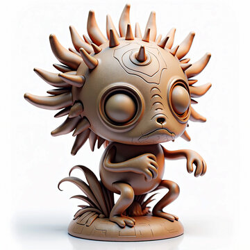 3D cartoon spiky creature isolated.