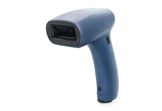 Blue handheld digital barcode reader device for efficient retail inventory and warehouse
