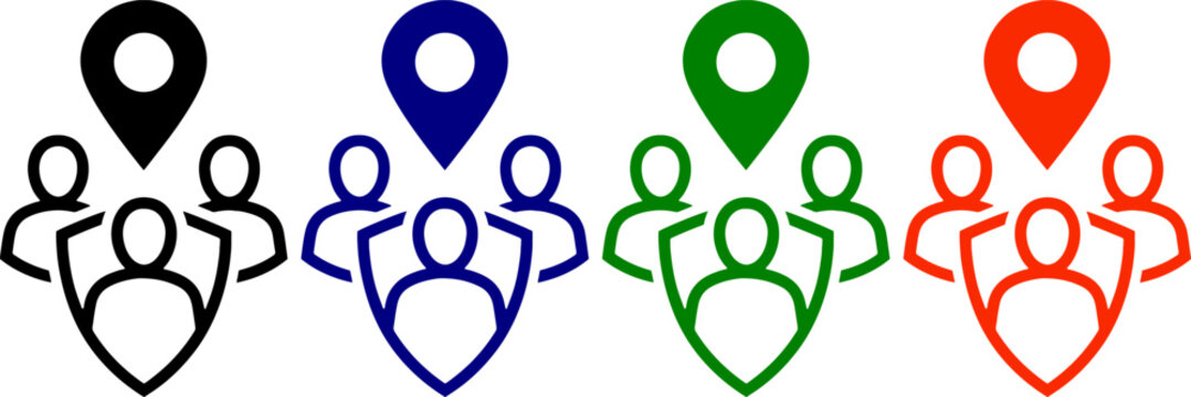 Teamwork and location pin icons symbolizing collaboration community and meeting points