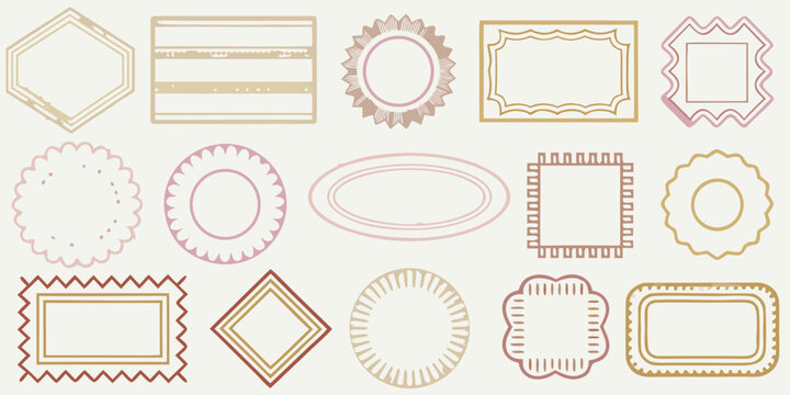 vintage decorative frames in elegant line art style shapes ovals rectangles diamonds border ornament pattern illustration vector graphic design retro classic