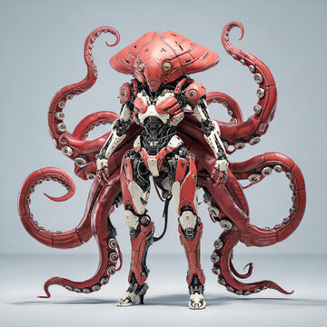 Futuristic cyborg octopod creature with mechanical tentacles standing in studio sci fi mechanical tentacle creature futuristic biomimetic technology synthetic automaton engineering advanced