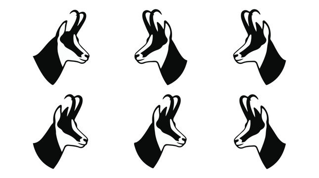 Set of chamois head silhouettes on white background
