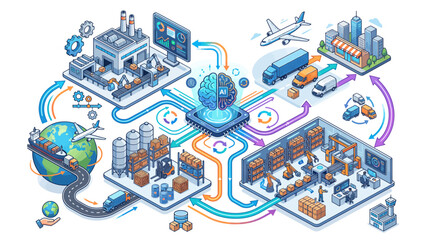 Fototapeta premium Colorful illustration of global connectivity and innovation concepts.