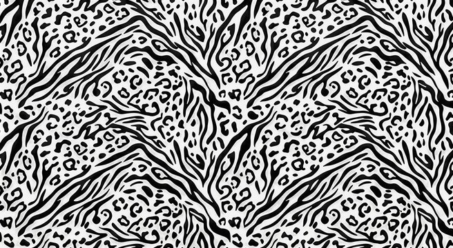 Seamless animal print pattern with zebra stripes and leopard spots
