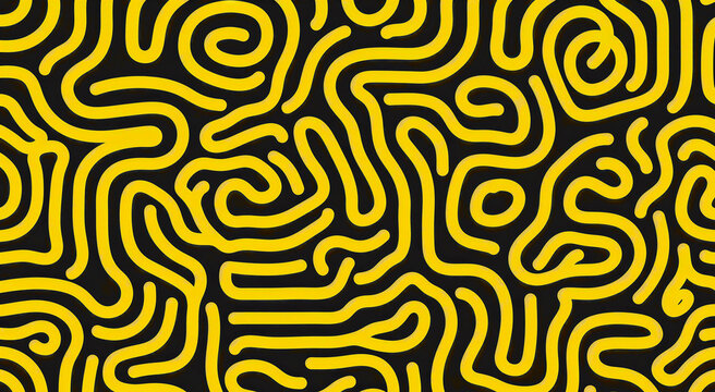Seamless yellow and black organic line pattern