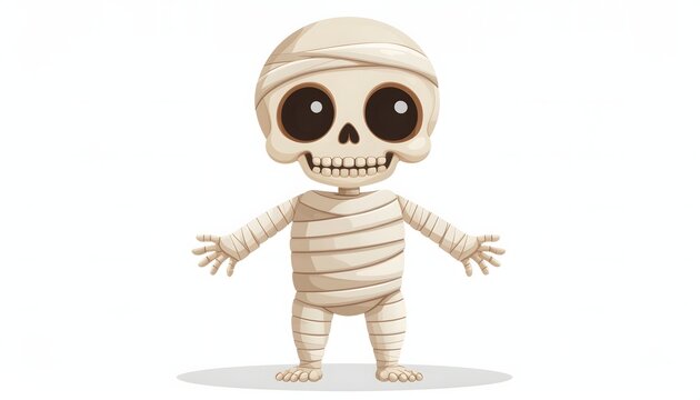 Cute cartoon skeleton wearing striped shirt and hat.