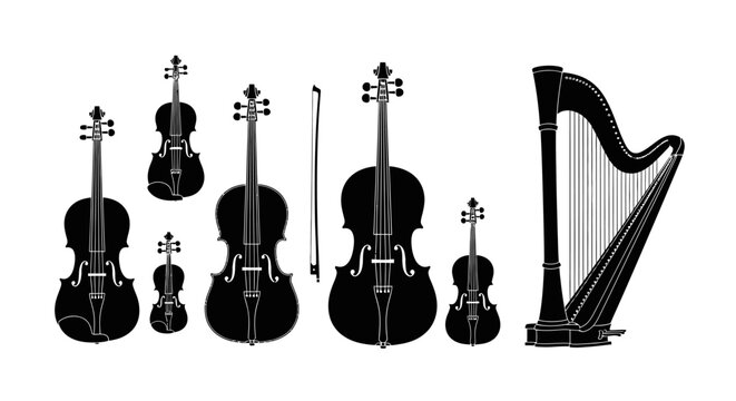 Silhouettes of various stringed musical instruments