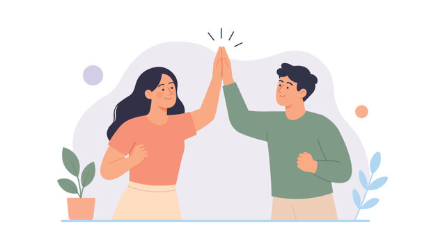 Team Success Celebration with High Five Vector Illustration
