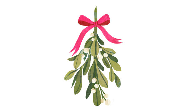 Mistletoe with pink bow, festive decoration