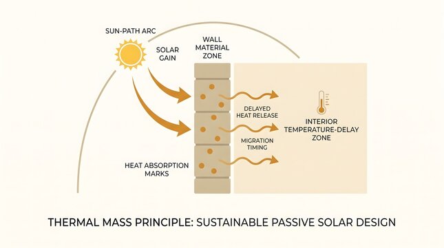 Thermal mass passive solar diagram