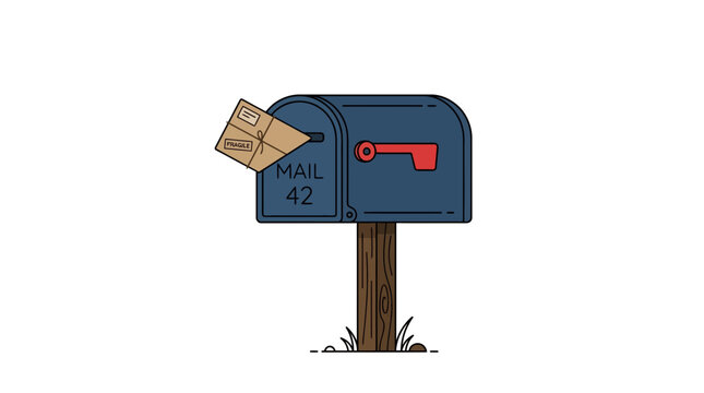 Blue mailbox with mail, postal box, mail box icon, vector mailbox