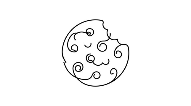 Cute cookie character with swirl details and bite mark, simple line art