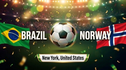 Fototapeta premium Brazil vs Norway Football Match Venue Graphic Design in New York United States