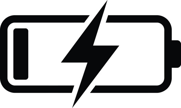 Minimalist black battery icon with a lightning bolt symbol