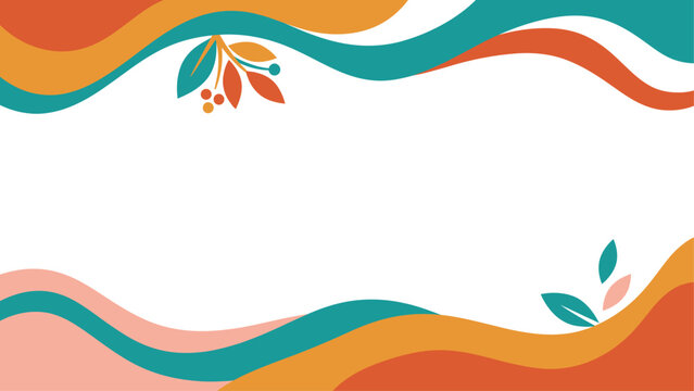 Abstract Retro Autumn Wavy Border Vector Background with Leaves and Copy Space. Flat vector illustration EPS 10.