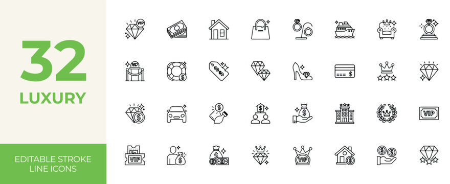 luxury icon set editable stroke symbols for high end branding