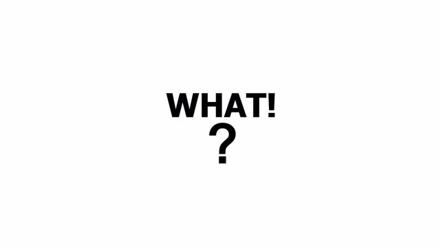 What text word question mark animation on transparent background, text what with question mark animation in 4K with Alpha Channel.