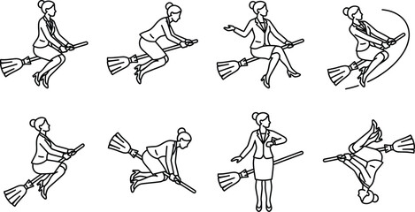 Businesswoman flying on broomstick vector icons set for career magic and success © Graphicdsrv