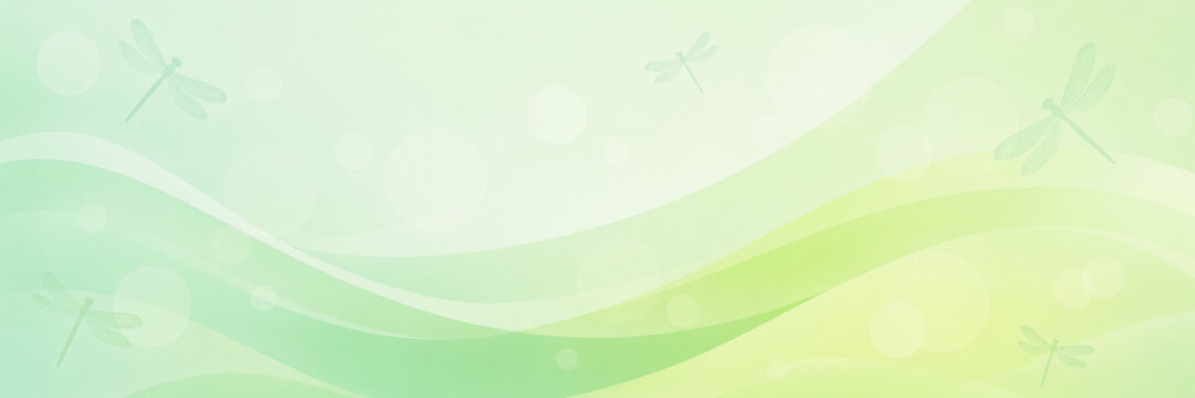 Green abstract background with dragonflies and soft flowing shapes