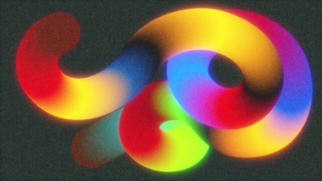 Colorful rainbow waves loop and twist in soft motion. Abstract animation with energetic shape transitions. 3D render animation.