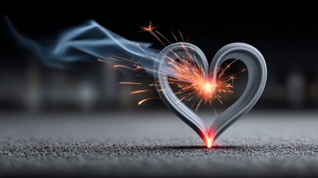 Heart shape created with spark and smoke in an artistic display of light