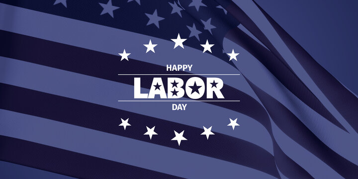 Text "Happy Labor Day" on a blue American flag background