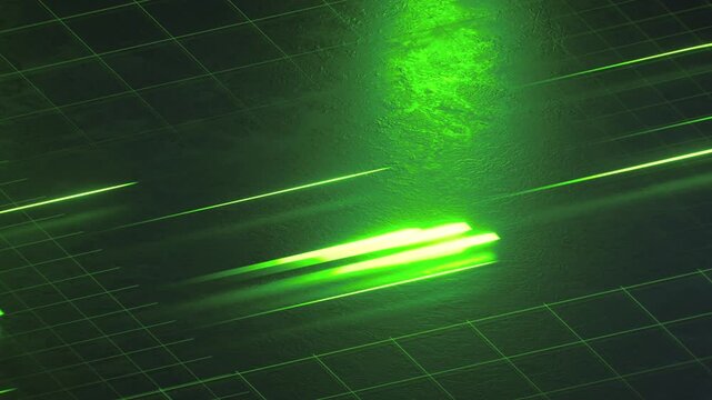 Looped neon green speed lines racing across a dark futuristic sports scene. Clean motion background for fitness, performance, and athletic technology concepts.