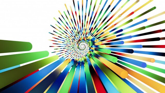 Bright rainbow stripes swirl in a beautiful kaleidoscope pattern. The video loop is perfect for energetic and creative projects. 3D render motion.