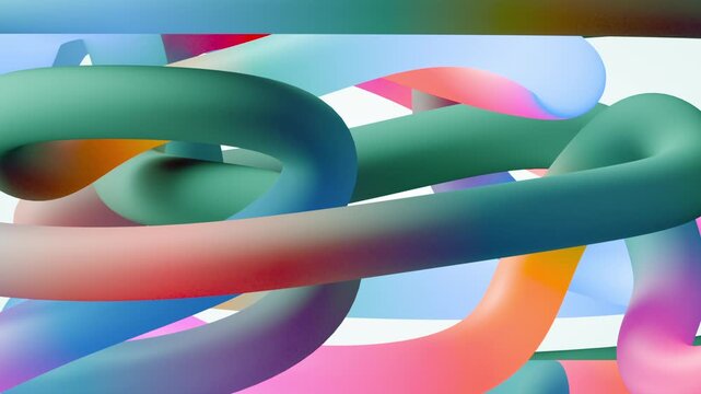 cycled 3d animation of geometric background. Volumetric maze macro. Tangled multicolored tubes spin and rotate
