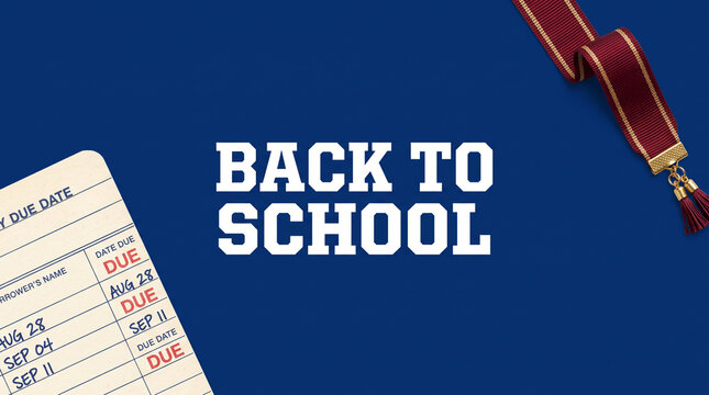 Back to school concept background with library book due date card and bookmark
