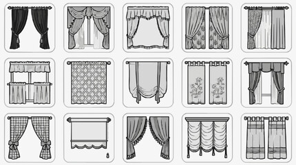 Obraz premium Modern Curtain Styles Collection 15 Unique Designs with Various Patterns Colors and Window Treatments