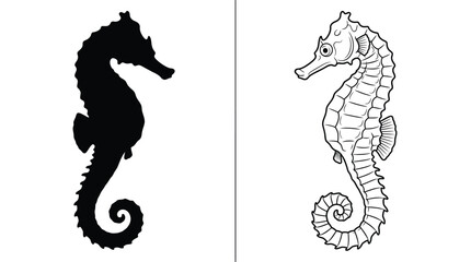 Seahorse Silhouette with Detailed Outline Vector Illustration Representing Marine Life and Ocean Fauna © Muskan