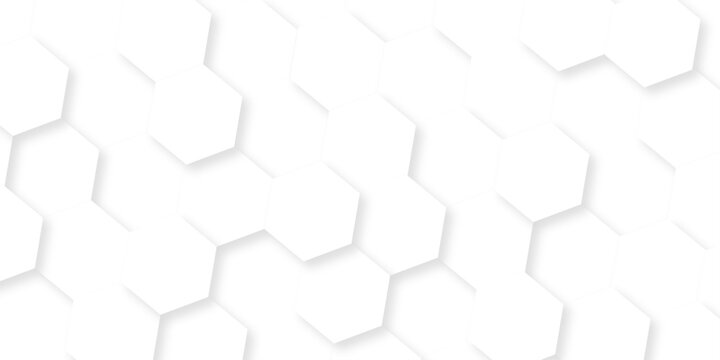 Abstract white hexagon grid presentation surface mosaic tiles. minimal tech bee website science element grid overlay. white hexagon futuristic technology geometric texture background.
