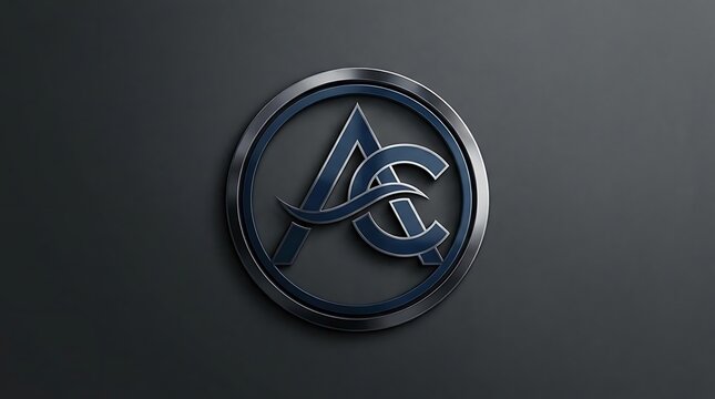 Silver AC initial monogram logo on dark wall.