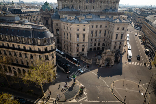 High angle view of Palais Garnier surrounding streets in Paris