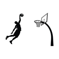 Basketball player performing powerful slam dunk move. © Most Anowara