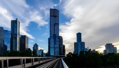 Naklejka premium Modern city skyline with skyscrapers and sky.