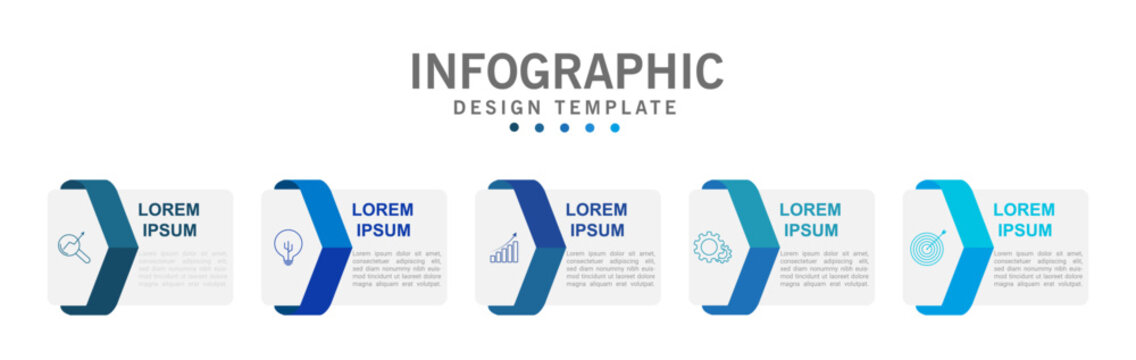 Modern business infographic template with five step process workflow layout and editable presentation design