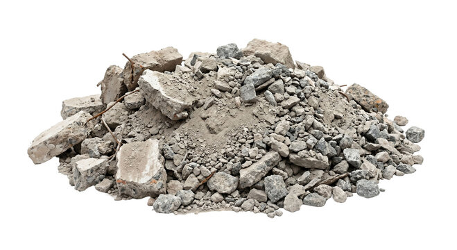 Pile of concrete rubble and construction debris PNG on white background with concrete PNG on white background