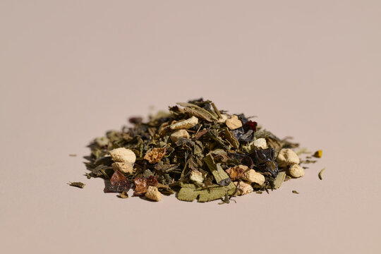 Loose leaf herbal tea blend with dried fruits and spices