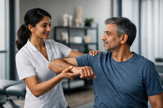Therapist assisting patient recovery.