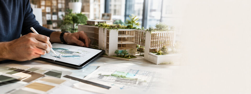 Architect reviewing passive cooling for urban buildings for modern