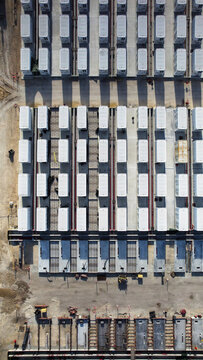 Battery power plant construction for green energy storage, aerial