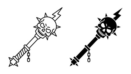Skull Mace Design: A striking visual featuring a mace topped with a fearsome skull, complete with spiked ornamentation and a lightning bolt accent. © harunar