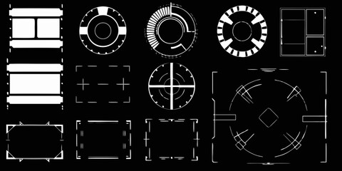 futuristic frames and shapes vector illustration on black background geometric circle square rectangle line pattern design element technology science fiction graphic © Ramendranath