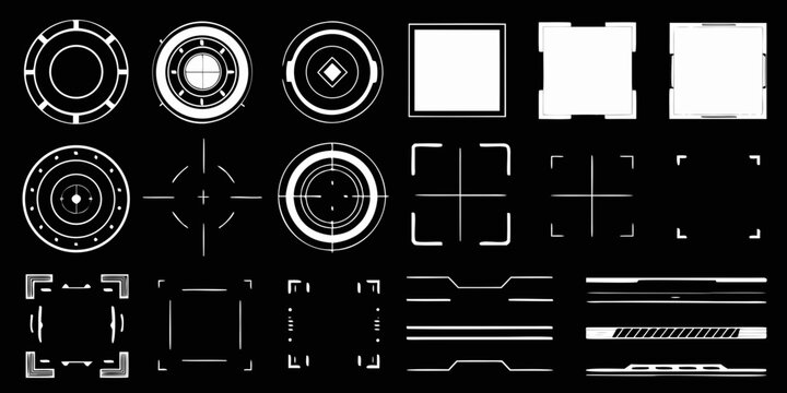 futuristic circular and rectangular frames vector illustration on black background elements tech design graphic pattern icon interface digital technology modern abstract