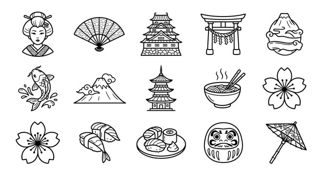 Japanese food and culture icons.