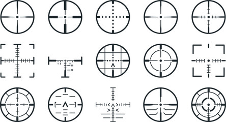 Crosshair sniper reticle weapon sight target aim vector icon set collection isolated on white background © Afroja