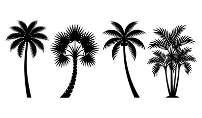 Fototapeta premium Tropical Palm Tree Collection Black Silhouettes with Coconut Trees Island Nature Vector Set