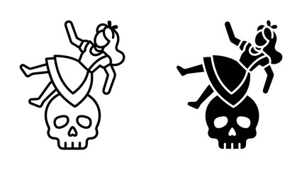 Fallen Princess Icon: A whimsical illustration depicting a princess in a state of delightful disarray, her legs flailing as she lands on a cheerful skull. © Azizunnahar